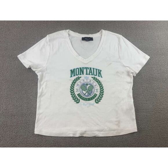 Forever 21 Women 1X White Plus Montauk Tennis Club Tee V Neck Crop Graphic Shirt - Picture 1 of 9
